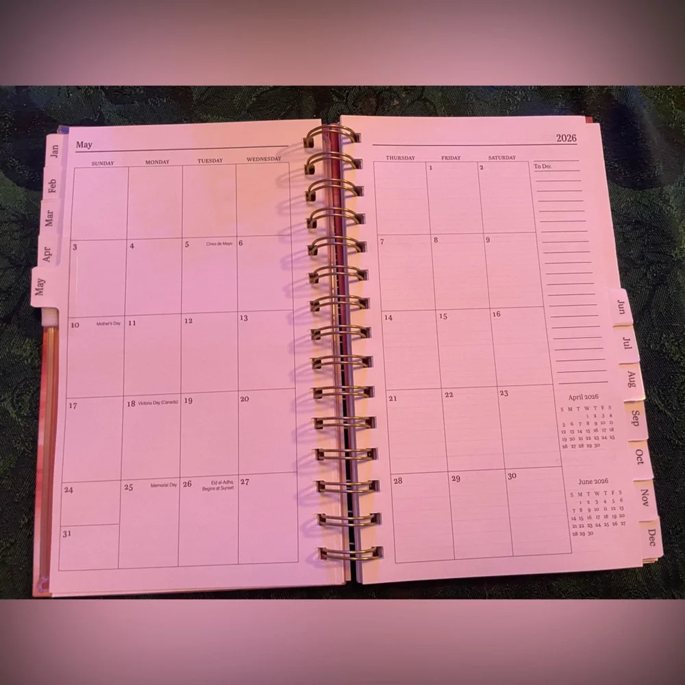 Hardcover 2026 Organizational Planner,Red Ombre Design ,Travel , Weekly/monthly